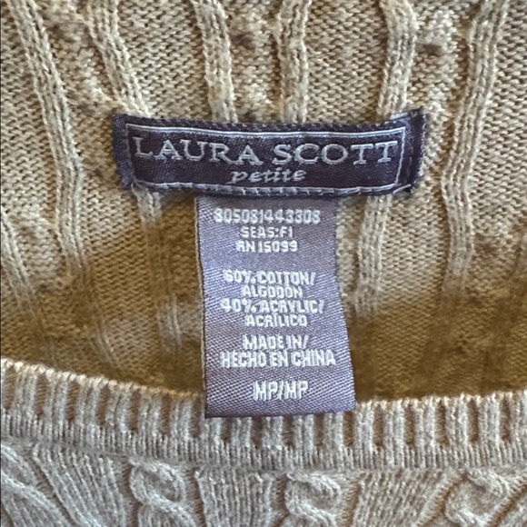 Laura Scott Cable Knit Scoop Neck Sweater - Cream Women’s Size MP Medium Petite - Picture 3 of 6
